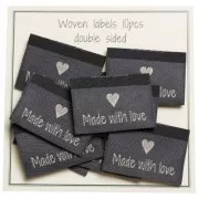 35x19mm Set of 10 woven sew-on labels - double sided Made with love - Grey x1