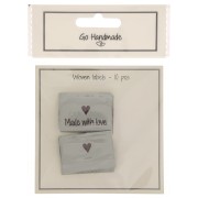 35x19mm Set of 10 woven sew-on labels - double sided Made with love Light grey x1