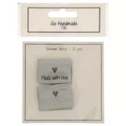 35x19mm Set of 10 woven sew-on labels - double sided Made with love Light grey x1