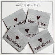 35x19mm Set of 10 woven sew-on labels - double sided Made with love Light grey x1