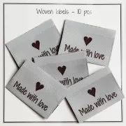 35x19mm Set of 10 woven sew-on labels - double sided Made with love Light grey x1