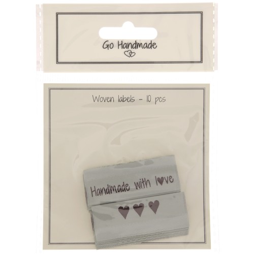 50x11.5mm Set of 10 double-sided woven labels - Handmade with love Grey x1