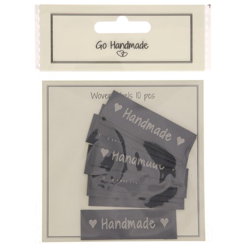 50x15mm Set of 10 woven sew-on labels - Handmade - Dark grey - Beige x1