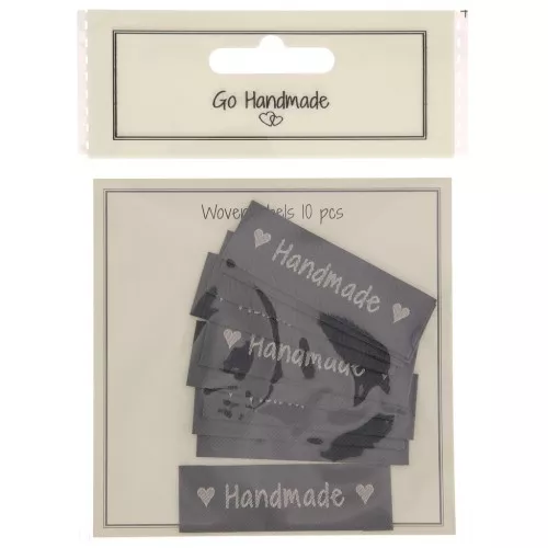 50x15mm Set of 10 woven sew-on labels - Handmade - Dark grey - Beige x1