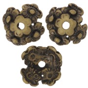bead cap flowers motif 12mm Antic Copper tone x4