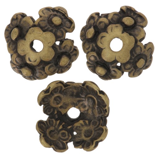 bead cap flowers motif 12mm Antic Copper tone x4