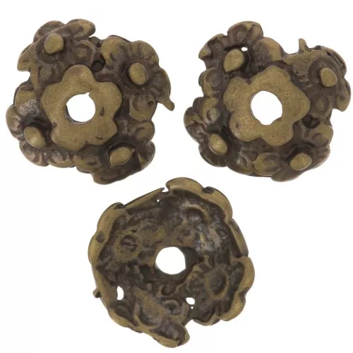 bead cap flowers motif 12mm Bronze tone x4