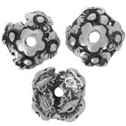 bead cap flowers motif 12mm Old silver tone x4