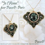 25mm Glass round cabochon by Puca® - Metallic Mat Green Spotted x1