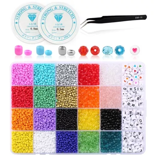 Glass and synthetic beads kit with elastic threads x1