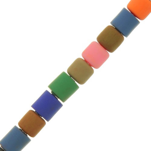 6x6.2mm Polymer clay Heishi style tube beads - Multicoloured - Neon x40 cm