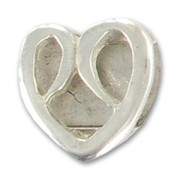 Slider bead heart for 10mm lace Old silver tone x1