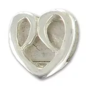 Slider bead heart for 10mm lace Old silver tone x1