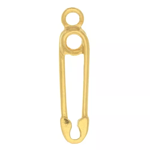 16x3.5mm 925 Sterling Silver Safety pin charm - Fine Gold Plated x1