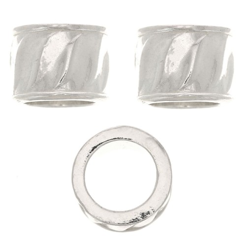 5x7mm 925 Sterling Silver Worked tube bead with large hole x1