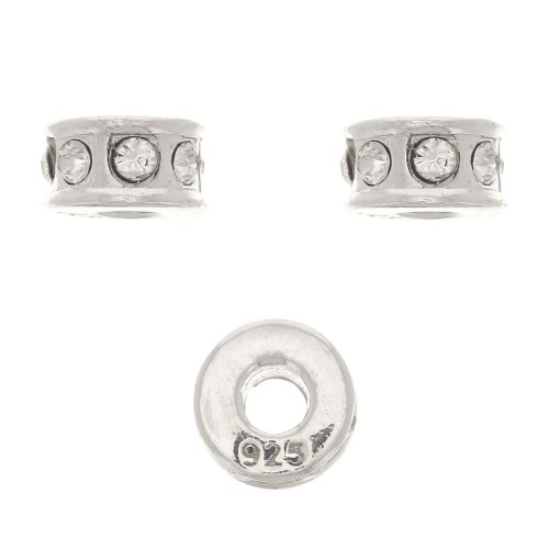 5mm 925 Sterling Silver Strass rondelle bead - Crystal x1