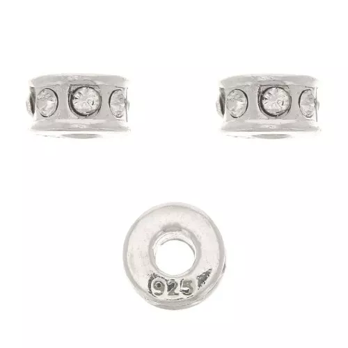 5mm 925 Sterling Silver Strass rondelle bead - Crystal x1
