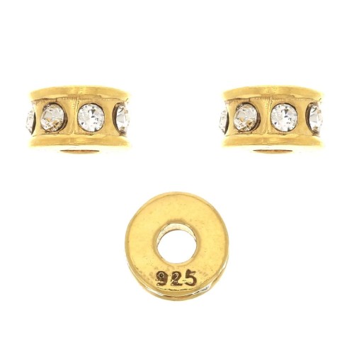 5mm 925 Sterling Silver Strass rondelle bead - Crystal - Fine Gold Plated x1