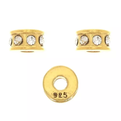 5mm 925 Sterling Silver Strass rondelle bead - Crystal - Fine Gold Plated x1