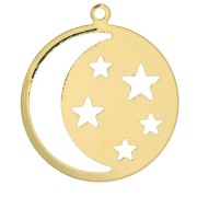 28x25mm Round pendant with moon and openwork stars - 3 micron gold plated x1|raw }}