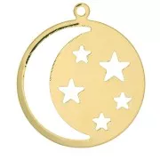 28x25mm Round pendant with moon and openwork stars - 3 micron gold plated x1