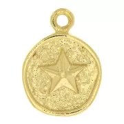 17x13mm Irregular round charm with starfish - 3 micron gold plated x1