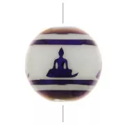 10mm Round glass beads - Buddha pattern - White - Metallic Purple x4