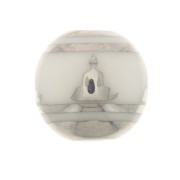 10mm Round glass beads - Buddha pattern - White - Silver x4