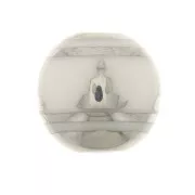 10mm Round glass beads - Buddha pattern - White - Silver x4