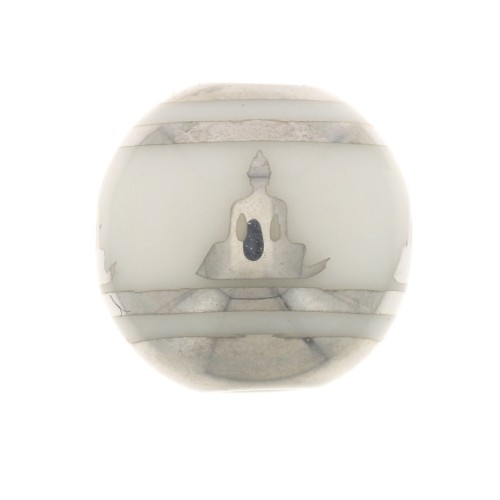 10mm Round glass beads - Buddha pattern - White - Silver x4