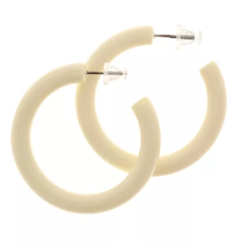 41mm Thick opaque resin round wire hoop earrings - Ivory x2