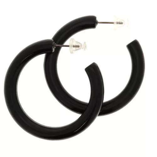 41mm Thick opaque resin round wire hoop earrings - Blue x2
