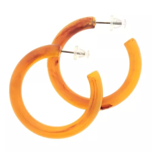 Round thick hoop earrings in translucent resin 41 mm - Apricot marbled x2