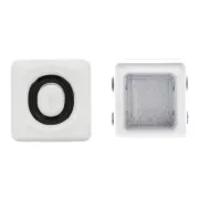 8mm Square-shaped Alphabet letter bead - O - White - Black x1