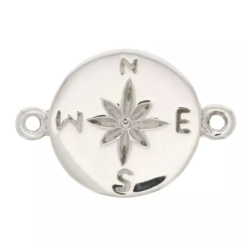 10mm 925 Sterling Silver 2-ring compass rose round connector x1