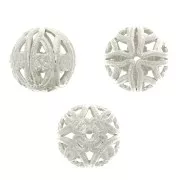 9mm Round filigree beads - Silver Tone x4