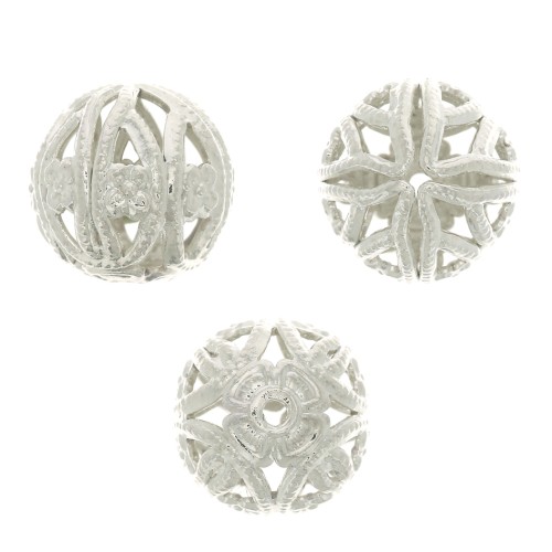 9mm Round filigree beads - Silver Tone x4