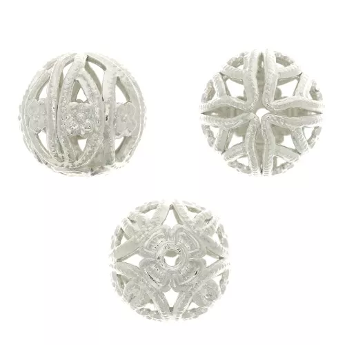 9mm Round filigree beads - Silver Tone x4