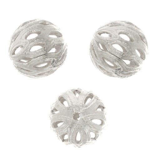 8mm Round filigree beads - Silver Tone x4