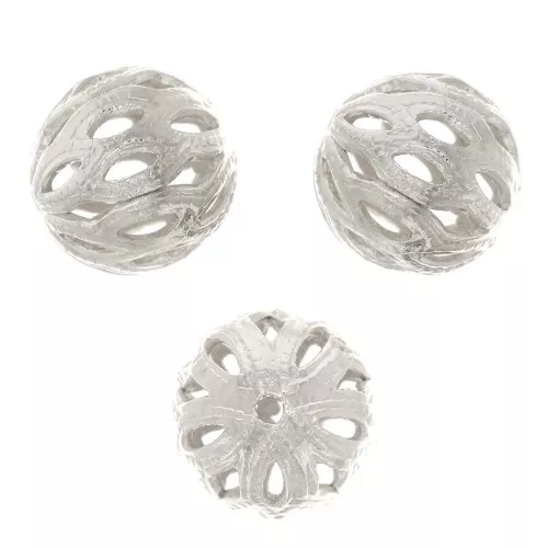 8mm Round filigree beads - Silver Tone x4