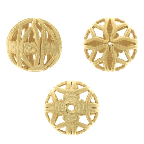12mm Round filigree beads - Fine Gold Plated x4