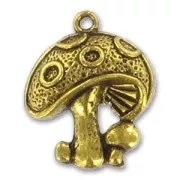 Mushroom charm 23mm Old gold tone x1