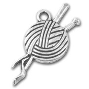 Wool ball charm 20mm Old silver tone x1