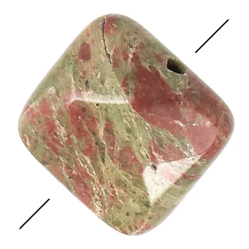 12mm Gemstone Square faceted bead - Unakite x1