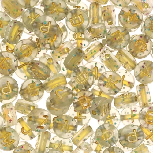 Assortment of 125 round alphabet letter beads 7mm Transparent glitter - Gold x1