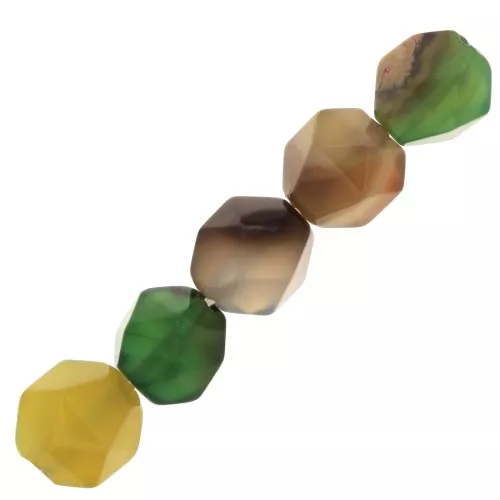 8x7mm Hexagonal gemstone beads - Tinted Agate - Yellow - Brown - Green x10