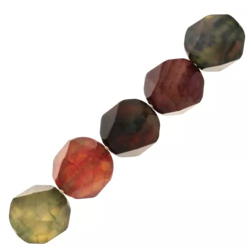 8x7mm Hexagonal gemstone beads - - Tinted Agate - Red - Brown - Blue x10