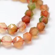 8x7mm Hexagonal gemstone beads - Tinted Agate - Orange - Brown - Green x10