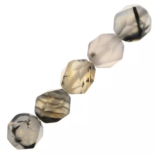 8x7mm Hexagonal gemstone beads - Black Tinted Agate - Grey x10