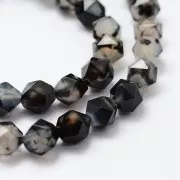8x7mm Hexagonal gemstone beads - Black Tinted Agate - Grey x10